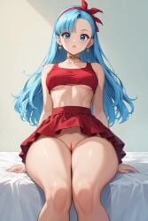 1girl ai_generated big_thighs bra_(dragon_ball) bra_briefs cute dragon_ball dragon_ball_gt innocent pointy_chin pussy small_breasts