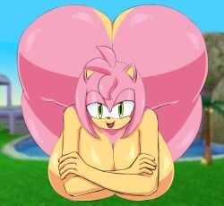 amy_rose ass big_breasts big_butt breasts green_eyes hedgehog hedgehog_girl huge_breasts huge_butt looking_at_viewer mobian_(species) nude nude_female pink_fur rougethedaisy solo solo_female solo_focus sonic_(series) sonic_the_hedgehog_(series) thick_thighs wide_hips