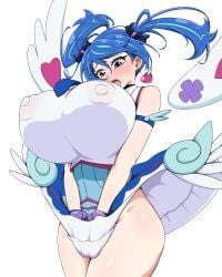 1girls blue_angel blue_eyes blue_hair blush clothing female hanging_breasts heart hi_res huge_breasts large_breasts led_(190491) legs nervous nipples_through_clothes skirt skirt_up solo twintails visible_nipples white_background wings yu-gi-oh! yu-gi-oh!_vrains zaizen_aoi