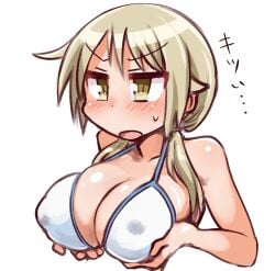 big_breasts bikini blank_background blonde_hair chiden female female_only huge_breasts ichii_yui yellow_eyes yuyushiki