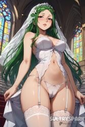 1female 1females 1girls 1woman ai_generated artist_name black_eyes boku_no_hero_academia breasts cameltoe character church church_interior female futarush green_hair ibara_shiozaki marriage my_hero_academia patreon patreon_username shiozaki_ibara sultryspark video_game video_games wedding wedding_dress wedding_lingerie white_panties