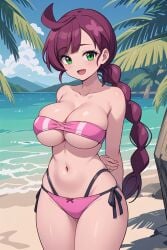 1girls ai_generated big_breasts bikini breasts chloe_(pokemon) cleavage collarbone female female_focus female_only green_eyes large_breasts long_hair nintendo pink_bikini pink_bikini_top pink_swimsuit pink_swimwear pokegirl pokemon pokemon_journeys purple_hair ryuzam solo swimsuit swimwear thick_thighs thighs underboob