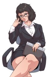 1girls brown_eyes brown_hair chuckuddin glasses legs_crossed office_chair office_lady painted_nails persona persona_5 sadayo_kawakami solo_female solo_focus