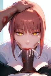 1girls ai_generated blowjob blowjob_face lipstick_marks lipstick_on_penis makima_(chainsaw_man) male_pov vacuum_fellatio