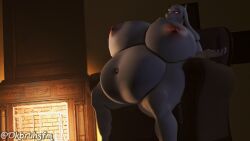 3d_(artwork) anthro belly big_belly big_breasts breasts digital_media_(artwork) eyewear female glasses glowing glowing_eyes hi_res huge_breasts mature_female ok_bruh solo source_filmmaker_(artwork) thick_thighs toriel undertale_(series) vore warfare_toriel