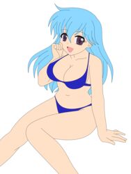 1girls aqua_hair bikini breasts busakumas female hat highres legs long_hair photoshop purple_eyes smile stewardess swimsuit tenjouin_katsura thighs vector_trace yat_anshin_uchuu_ryokou