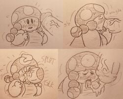 1girls blowjob blowjob_only blush chubby chubby_female closed_eyes collage cum cum_in_mouth cumming disembodied_hand disembodied_penis edit fellatio female female_only genitals mario_(series) mob_face mushroom_girl mushroom_humanoid nervous nintendo onomatopoeia oral oral_penetration penis penis_in_mouth shocked shocked_expression shortstack sketch sucking sucking_penis surprised surprised_face swallowsludge sweat sweating tired tired_look toadette tongue tongue_out tongue_out_blowjob twintails veiny_penis