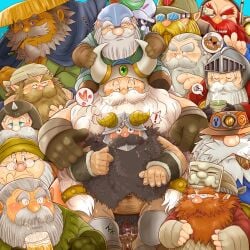 6+boys bara beard beard_over_mouth big_belly blue_eyes blush brown_hair cigar closed_eyes dungeon_meshi dwarf facial_hair fake_horns fat fat_man goggles grey_hair group_picture heart helmet highres horned_helmet horns long_beard looking_at_viewer male_focus male_harem mature_male moustache multiple_boys navel norataro old old_man one_eye_closed orange_hair penis precum senshi_(dungeon_meshi) sideways_glance size_difference smoking sparse_navel_hair species_connection spoken_heart sweat thick_beard thick_eyebrows thick_mustache trait_connection translation_request very_long_beard white_hair wrinkled_skin yaoi