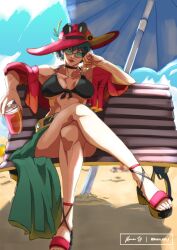 bikini black_hair crossed_legs guilty_gear i-no mauro_unit_1 sun_hat sunglasses swimsuit tinted_eyewear