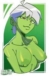 alien_girl big_breasts breasts breasts_out cheelai dragon_ball fit_female green_skin huge_breasts midnightnoxi smug toned