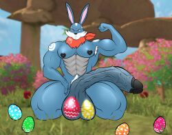 anthro bandithrt big_balls big_penis black_penis blue_fur bunny bunny_ears easter_balls easter_bunny easter_egg free_fire furry furry_male furry_only gay hairy_armpits hairy_balls male male_only penis red_eyes solo_male