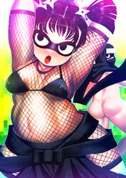 armpits arms_up ass bandage bikini bikini_top black_hair blush breasts chubby covered_nipples erect_nipples female fishnet fishnets hair_bun hair_ornament hakkasame kunoichi looking_back mask midriff multiple_views navel ninja ninja_suit nude one-punch_man open_eyes open_mouth panties scarf shadow_ring short_hair shuriken small_breasts solo swimsuit tied_shirt twintails underwear