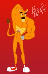 2014 abstract_background anthro big_muscles big_penis blu3danny crash_(series) feline fur furry hi_res male_only mammal muscles penis precum suggestive tiger tiny_tiger video_games