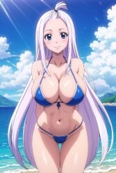 1girls ai_generated arisato_yu beach big_breasts bikini blue_bikini fairy_tail female female_only mirajane_strauss swimsuit thick_thighs white_hair