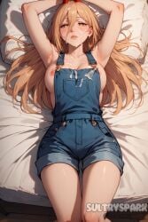 1female 1females 1girls 1woman ai_generated artist_name bed bedroom big_breasts blonde_female blonde_hair blonde_hair_female breasts chainsaw_man character female futarush huge_breasts indoor indoors large_breasts mommy nipples nipples_out nipples_outside orange_eyes overalls overalls_aside overalls_only patreon patreon_username power_(chainsaw_man) slip sultryspark video_game video_games yellow_eyes