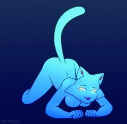 animated animated anthro ass cat_ears cat_tail catgirl ear_piercing feline glowing_eyes linda_(nekuzx) nekuzx swaying wagging_tail yellow_eyes