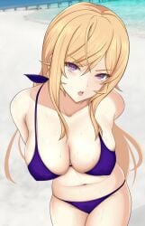 1girls areola_bulge bajitohfu beach belly belly_button blonde_eyebrows blonde_female blonde_hair blonde_hair_female blurred_background blurry_background blush blush_lines blushing_at_viewer blushing_female breasts busty busty_female busty_teen cleavage coast collarbone dot_nose embarrassed embarrassed_female eyebrows_visible_through_hair female female_focus female_only frown frown_eyebrows frowning frowning_at_viewer groin hair_between_eyes high_resolution high_school_student highres large_breasts legs legs_together legs_together_feet_apart light-skined_female light-skinned light-skinned_female light_skin light_skin_female light_skinned light_skinned_female long_hair looking_at_viewer nakiri_erina navel nipple_bulge ocean open_mouth outdoor outdoor_nudity outdoors outside parted_lips ponytail purple_eyes purple_eyes_female sand school_girl sea seaside shokugeki_no_souma shoulders simple_background slender_body slender_waist slim_girl slim_waist solo standing sweat sweatdrop sweating sweaty sweaty_belly sweaty_body sweaty_breasts sweaty_face sweaty_legs sweaty_thighs teen_girl teenage_girl teenager thick_thighs thighs thin_waist tongue upper_body upper_teeth v-line white-skinned_female white_background white_skin