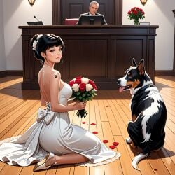 ai_generated bestiality_marriage bestiality_tattoo black_hair canine female loving_couple marriage married_couple married_to_feral paw_tattoo rastafari95 romantic_couple wedding wedding_dress zoophilia