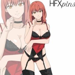 big_breasts chainsaw_man cleavage female female_only hfxpins lingerie makima_(chainsaw_man) red_hair red_lingerie