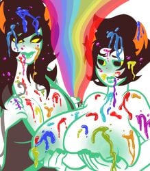 2girls alien_girl alien_only big_areola big_breasts big_nipples breast_hold breast_lift breasts covered_in_blood covered_in_paint green_nipples holding_breast holding_breasts homestuck huge_boobs huge_breasts incest kanaya_maryam large_areolae large_nipples nude nude_female porrim_maryam self_fondle source_deleted source_request