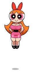 artstyle_imitation big_breasts blossom_(powerpuff_girls) bow cartoon_network cleavage floating ginger hands_behind_back powerpuff_girls superheroine thiccbrickk thick thick_thighs thin_waist voluptuous