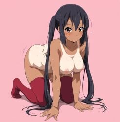 ai_generated areolae asian asian_female azusa_nakano_(k-on!) big_ass big_butt black_hair blush brown_eyes doggy_style_position fat_ass gokoai huge_breasts k-on! large_breasts nipples solo_female squatting stockings sweat sweatdrop tan_body tanned_female tanned_skin thick_thighs thighs twintails voluptuous voluptuous_female