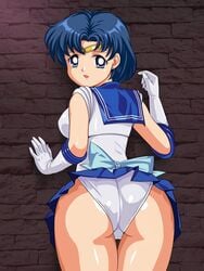 1girls ami_mizuno ass big_ass big_butt bishoujo_senshi_sailor_moon blue_hair clothing female female_only human looking_back panties pirochi sailor_mercury skirt solo teenager