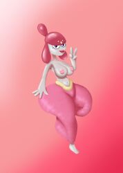 4_fingers absurd_res barefoot breasts female fingers generation_3_pokemon genitals gesture hand_gesture hi_res humanoid jovi_cap lips medicham navel nintendo nipples pink_lips pink_nipples pokemon pokemon_(species) purple_eyes pussy solo thick_thighs v_sign white_body