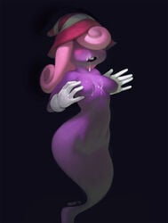 breasts cum cum_on_breasts cum_on_face female female_only ghost gloves hat mario_(series) nintendo paper_mario pink_hair purple_skin simple_background solo triuni vivian_(paper_mario)