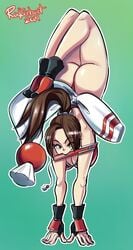 ass athletic bare_arms bare_ass bare_back bare_legs bare_shoulders big_ass big_butt breasts brown_eyes brown_hair bubble_butt busty cleavage fatal_fury female female_focus female_only fingerless_gloves handstand hanging_breasts king_of_fighters kunoichi large_breasts long_hair mai_shiranui pinup ponytail radlionheart snk solo tied_hair wedgie wide_hips