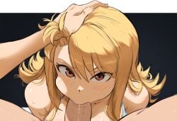 1boy1girl :>= ai_generated blonde_hair blowjob brown_eyes deepthroat fairy_tail fellatio female from_above gray_fullbuster hand_on_head head_grab long_hair looking_at_viewer lucy_heartfilia mullon novela oral straight