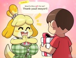 alternate_breast_size animal_crossing big_breasts huge_breasts isabelle_(animal_crossing) lollipopcon mayor_(animal_crossing) nintendo villager_(animal_crossing)