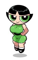 artstyle_imitation big_ass black_hair bob_cut buttercup_(powerpuff_girls) cartoon_network fat_ass floating hands_on_hips powerpuff_girls superheroine thiccbrickk thick thin_waist voluptuous