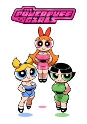 artstyle_imitation big_ass big_breasts blossom_(powerpuff_girls) bubble_butt bubbles_(powerpuff_girls) buttercup_(powerpuff_girls) cartoon_network cleavage fat_ass floating flying powerpuff_girls superheroine thiccbrickk thick_thighs thin_waist tight_clothing tight_dress voluptuous