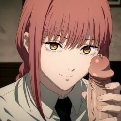 ai_generated big_penis chainsaw_man doublebattery makima_(chainsaw_man) penis red_hair uncircumcised uncircumcised_penis yellow_eyes