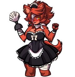 1girls a_fortnight_at_frenni_fazclaire's anthro breasts clothing digital_drawing_(artwork) dress female female_focus female_only fexa five_nights_at_freddy's foxy_(cally3d) foxy_(fnaf) fur furry game_cg maid maid_uniform solo