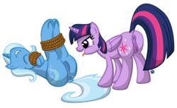 alicorn bondage bondage bound cutie_mark equine female friendship_is_magic horn licking mammal my_little_pony pussy smile template93 tongue trixie_(mlp) twilight_sparkle_(mlp) wings yuri