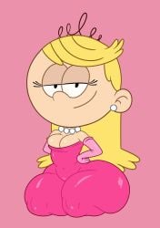 artkunissleepy ass_focus big_breasts bridal_gloves bubble_butt cleavage clothed dress elbow_gloves fat_ass female female_only huge_ass lola_loud no_bra pearl_necklace revealing_clothes shortstack teasing the_loud_house thick_thighs tiara voluptuous