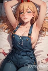 1girls ai_generated artist_name bed bedroom big_breasts blonde_female blonde_hair blonde_hair_female breasts chainsaw_man character cum cum_on_breasts cum_on_face female futarush huge_breasts indoor indoors large_breasts mommy nipples nipples_out nipples_outside orange_eyes overalls overalls_aside overalls_only patreon patreon_username power_(chainsaw_man) slip sultryspark video_game video_games yellow_eyes