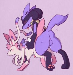 anal anal_sex blush eeveelution furry furry_only gay lucario male male_only nintendo no_humans penetration penis pokemon pokemon_(species) shugowah sylveon video_games