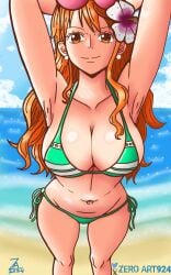 armpits bikini breasts female female_only hair_ornaments looking_at_viewer nami one_piece orange_hair post-timeskip solo swimsuit tagme zeroart924