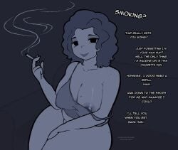 almost_naked bottomless bra_strap_down imminent_incest implied_incest incest messy_hair milf mommy_kink mother_and_son one_breast_out requested_sex smiling smoking suggestive_look teasing uniimom