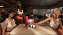 3d animated breasts cammy_white chun-li diner flyroxy hooters hooters_uniform innuendo kimberly_jackson multiple_girls sound street_fighter street_fighter_6 tagme video virt-a-mate virtamate