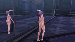 angelica_rogner eiyuu_densetsu medium_breasts mirror mirror_reflection pole_dancing purple_hair sen_no_kiseki stripper_pole tagme trails_of_cold_steel video