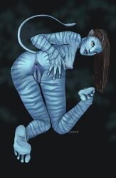 alien_girl alien_humanoid anus ass ass_focus avatar cornrows hand_on_ass looking_at_viewer neytiri nude_female pussy small_breasts solevvart tail