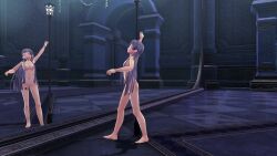 black_hair eiyuu_densetsu elise_schwarzer mirror mirror_reflection pole_dancing sen_no_kiseki small_breasts stripper_pole tagme trails_of_cold_steel video