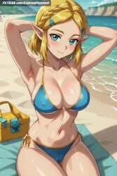 ai_generated aindroidparanoid ass big_ass big_breasts bikini blonde_hair busty cameltoe cleavage cute fat_ass female female_only green_eyes huge_ass huge_breasts huge_butt large_ass large_breasts narrow_waist nipples princess_zelda short_hair stable_diffusion swimsuit the_legend_of_zelda thick_thighs waist zelda_(tears_of_the_kingdom)