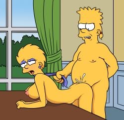 1boy 1girls 20th_century_fox 20th_century_studios aged_up arm_behind_back bart_simpson belly big_belly brother_and_sister cum cum_inside desk doggy_style duo ejaculation eyelashes eyeshadow fat fat_belly fat_man female human human_on_human incest indoors lisa_simpson lockandlewd male male/female male_nipples neckwear nipples nude nude_female nude_male obese obese_male open_mouth overweight overweight_male ponytail purple_eyeshadow purple_neckwear sex sex_from_behind straight straight_sex the_simpsons yellow_skin