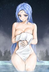 blue_hair breasts chaesu female_nudity female_only minah nude_female original_character patreon_exclusive towel towel_around_neck