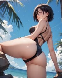 1girls 2d ai_generated ass ass athletic athletic_female attack_on_titan back_view bare_shoulders belly big_breasts black_eyes black_hair bob_cut curvy curvy_figure cute cute_face detailed eyelashes eyeshadow female female_only fit fit_female focus high_quality large_breasts legs light-skinned_female light_skin lips lipstick looking_at_viewer low-angle_view makeup mascara medium_breasts medium_hair midriff mikasa_ackerman nero100 outdoors pale-skinned_female pale_skin posing seductive seductive_look shingeki_no_kyojin short_hair six_pack stable_diffusion swimsuit tagme thick_thighs thighshair_between_eyes